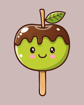 Cute green candy apple character with a smile for kids party treats and autumn festival fun - Vector Illustration