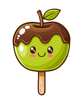 Smiling candy apple character with chocolate topping for fun dessert branding and children snack marketing - Vector Illustration