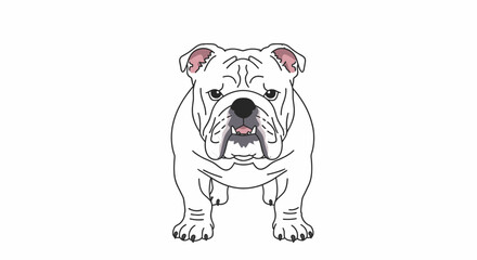 Obraz premium White English Bulldog illustration, front view, cartoon style, isolated on white background, friendly pet portrait