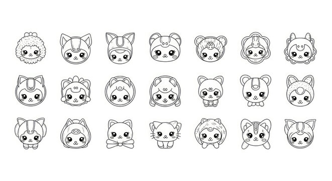 Koleksi set vektor alfabet tangan dengan ikon karakter hewan kartun imut seperti kucing, beruang, dan singa dalam ilustrasi pola seni kebun binatang yang seru