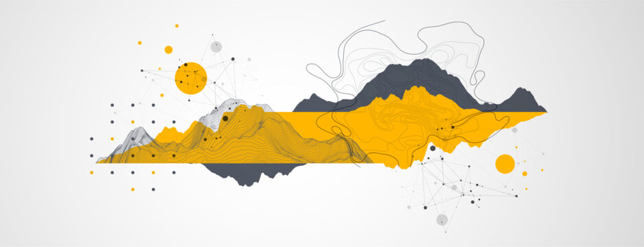 Trendy abstract wireframe background. Mountain art elements. Surface illustration. Vector.