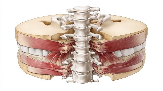 spinal. Diagrammatic cross-section of spinal disc protrusion, medical illustration. STEM education sheets, lab safety posters, designed for STEM education and laboratory safety posters.