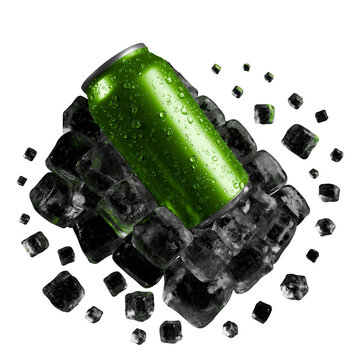 3D Refreshing Green Beverage Can with Ice Cubes