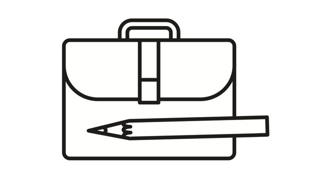 Briefcase and pencil vector icon illustration. Minimalist black line art symbol representing business, education, professional work, creative design, and office supplies on white background.