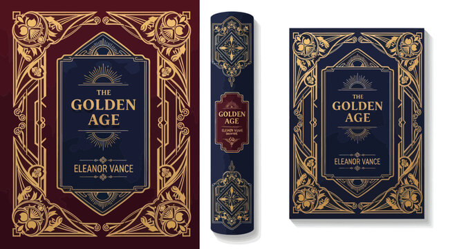 Elegant Art Deco Book Cover Design with Golden Ornate Frame