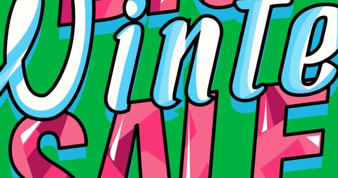 Digital animation of big winter sale text against black background