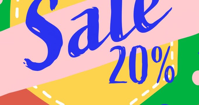 Digital animation of sale 20 percent text over yellow banner against black background