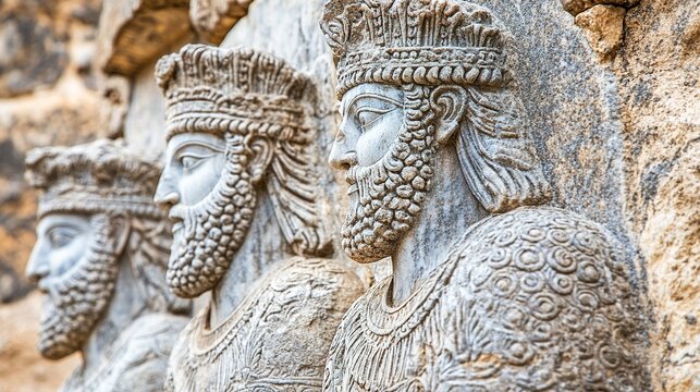 persepolis. A detailed close-up of a stone relief from Persepolis depicting a procession of tribute bearers. event programs, museum guides, designed for cultural heritage projects and event programs.