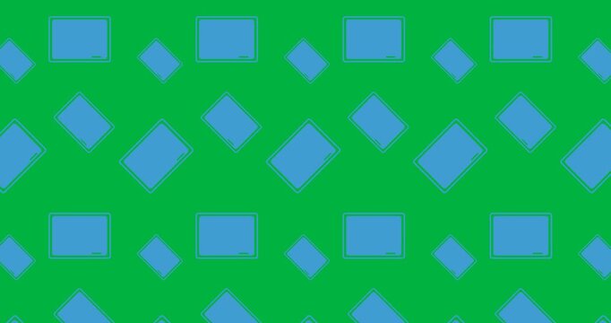 Digital animation of multiple blue slate icons in seamless motion against black background