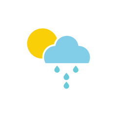 Fototapeta premium Weather forecast shows sun and rain cloud with drops falling down outside