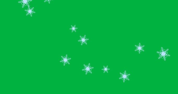 Digital animation of multiple blue snowflakes icons falling against black background