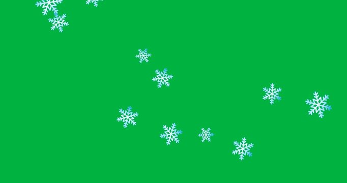 Digital animation of multiple blue snowflakes icons falling against black background