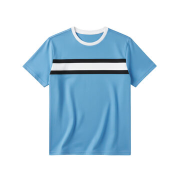 Light blue t-shirt with horizontal stripes isolated on a transparent background