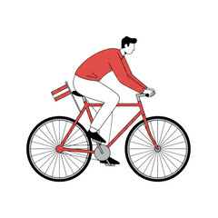 Naklejka premium Man riding a red bicycle with a flag isolated on a transparent background