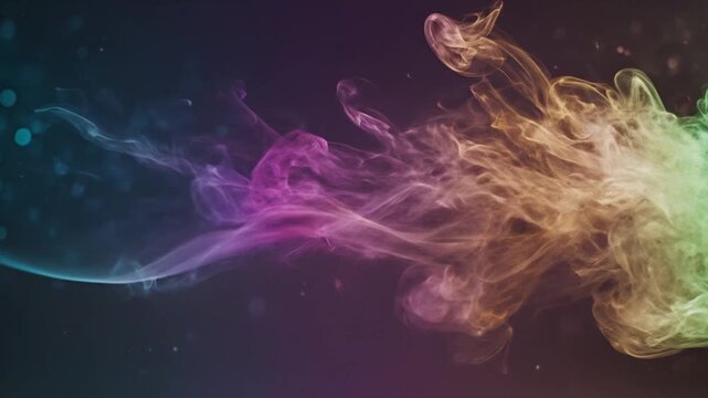Abstract colorful smoke plume with dynamic movement against a dark background
