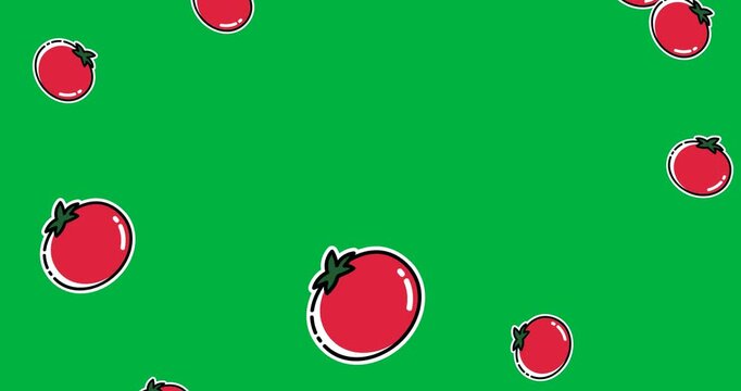 Digitally generated image of multiple tomato icons falling against black background