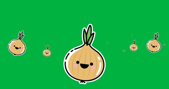 Digitally generated image of multiple onion icons against black background