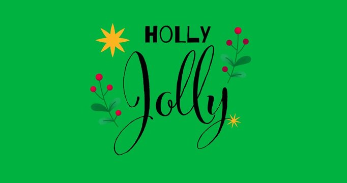 Digital animation of holly jolly text banner against white background