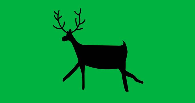 Digital animation of black silhouette of reindeer against white background