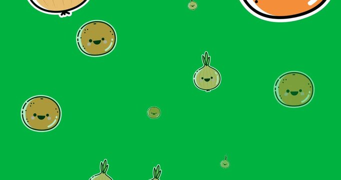 Digital animation of multiple vegetables icons in seamless pattern against black background