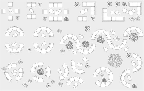 An Antrouge vector illustration of the architecture of sofas and lounges viewed from directly above in offices and hotels.