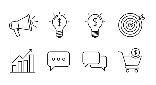Business and marketing icons megaphone light bulb target shopping cart