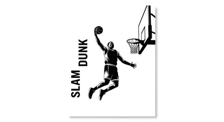 Basketball Player Dunking Slam Dunk Action Silhouette Graphic © hana
