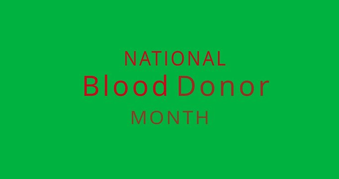 Digital animation of national blood donor month text banner against black background