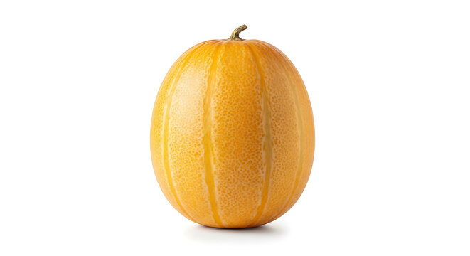 Isolated ripe yellow canary melon with thin skin and fine texture, fresh fruit on white background, healthy eating and dieting element
