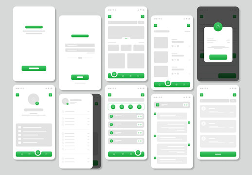 Mobile App Wireframe Screen Set Featuring Modern UI Layout Templates