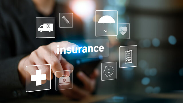 Modern insurance concept focusing on digital services, financial protection, risk management, healthcare coverage, and secure data integration for smart lifestyle, business continuity, trust