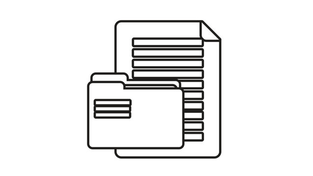 Minimalist black line vector icon illustration of a file folder and document for business data management, office organization, digital storage, and archive documentation symbol on white.