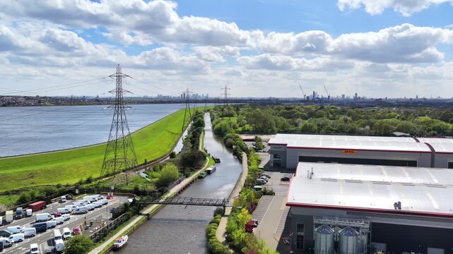 River Lea and William Girling Reservoir Aerial 4K London