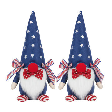 Two patriotic gnomes with star hats and bow ties isolated on a transparent background