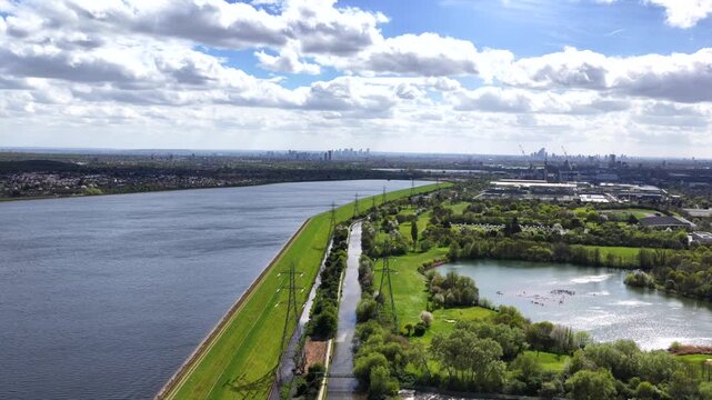River Lea and William Girling Reservoir Aerial 4K London