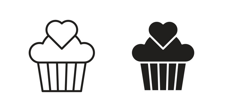 Cupcake icon editable vector pack. Black flat and line symbols
