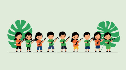 Fototapeta premium Diverse group of happy children playing traditional string instruments