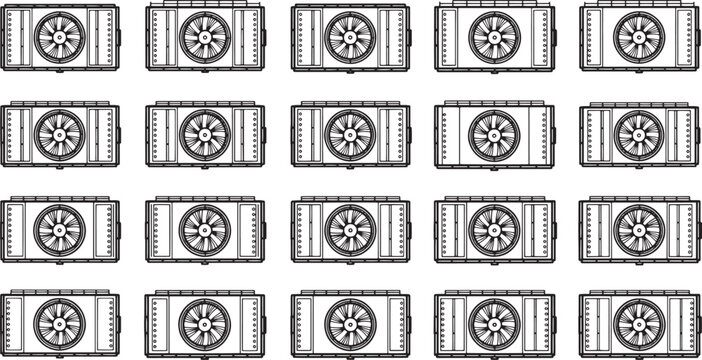 Top-down illustration of a collection of old-fashioned train carriages, with a repeating pattern.