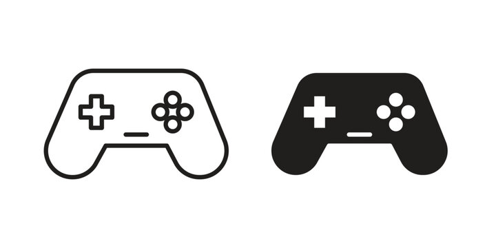 Game controller icon editable vector pack. Black flat and line symbols