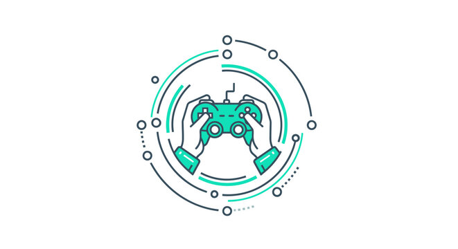 Hands holding a video game controller graphic on white background design