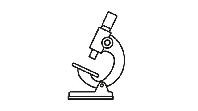 Microscope vector icon illustration. Minimalist black line art symbol of scientific laboratory equipment for research, biology, chemistry, and medical study isolated on a white background.