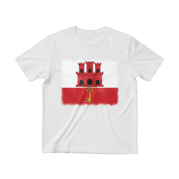 White t-shirt with gibraltar flag print isolated on a transparent background