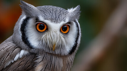 Naklejka premium Close up of a southern white-faced owl's face with orange eyes cute animal wildlife