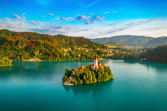 Lake Bled, Slovenia, seasonal spring travel background