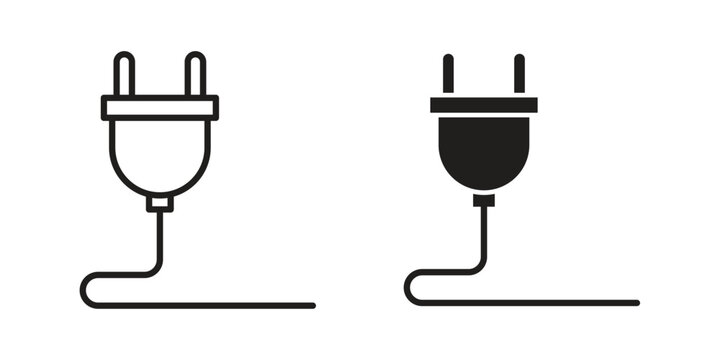 Plug adapter icon editable vector pack. Black flat and line symbols