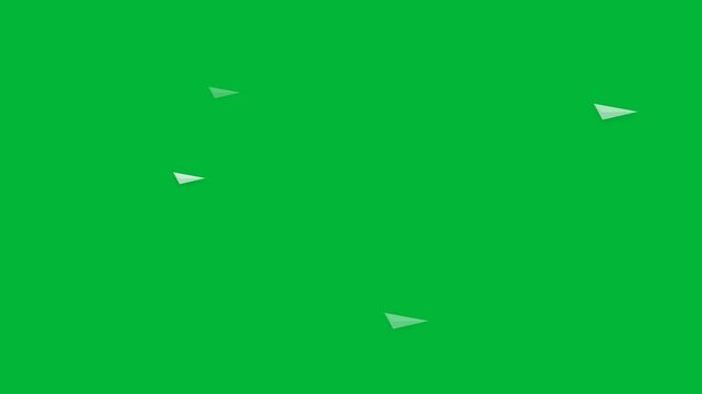 Cascading white paper plane gracefully with green background, offering a versatile chroma key element for celebratory and dynamic visual effects