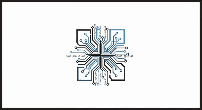 Stylized digital circuit board with binary code