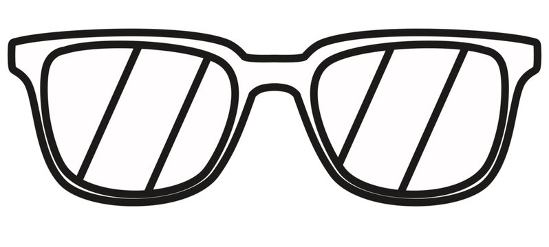 Minimalist black vector icon of stylish eyeglasses or sunglasses with thick frames and lens glare. Clean silhouette illustration perfect for fashion, vision, eye care, and graphic design.