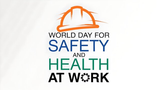 World day for safety and health at work logo with construction helmet