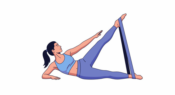 Woman exercising with resistance band on white background vector illustration